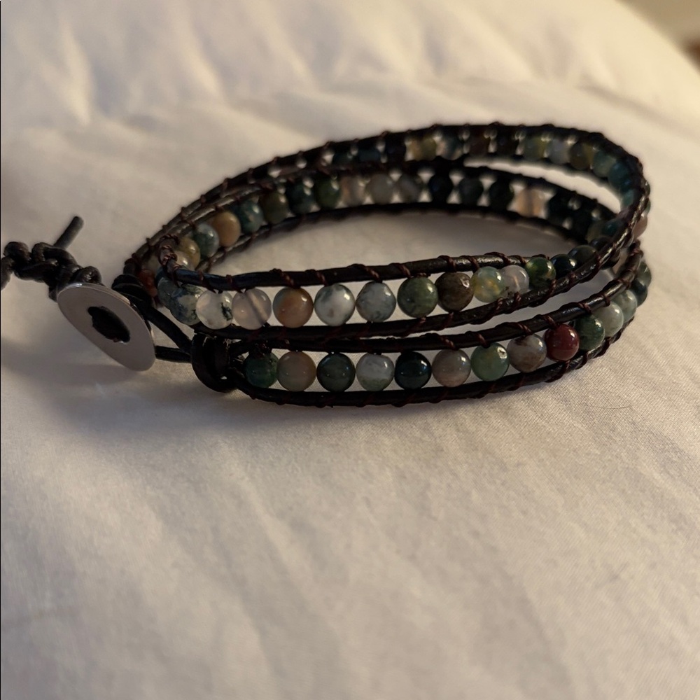 Beaded Brown Leather Double Wrap Bracelet – XS- Chan Luu Style